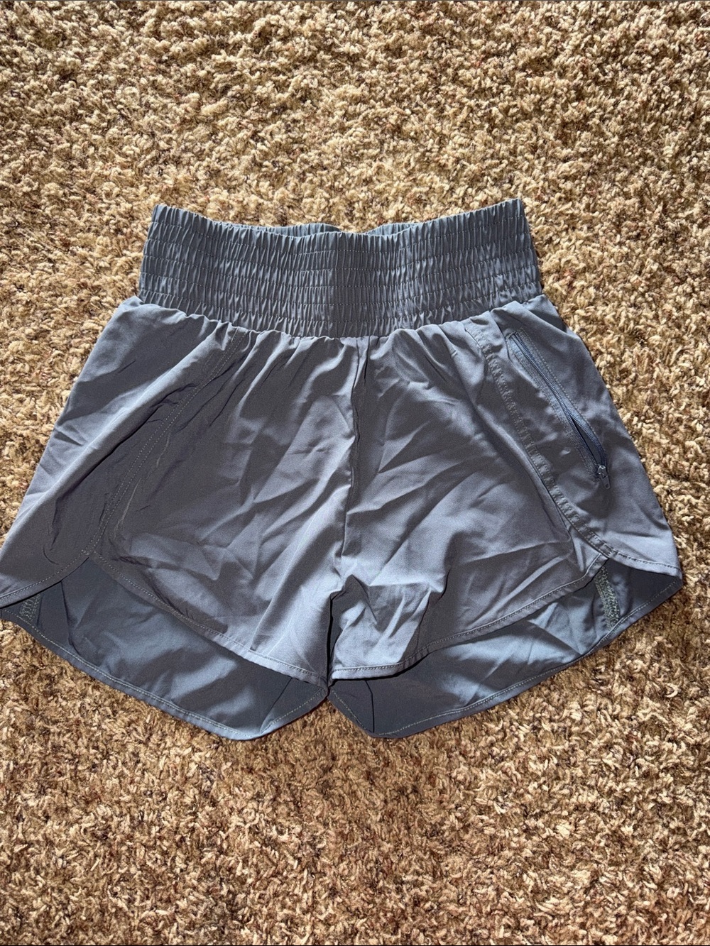 Smocked High-Waist Athletic Shorts in Gray